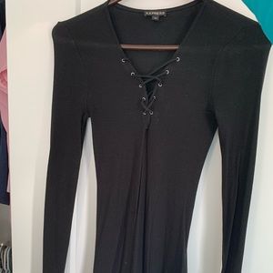 Black Express long sleeve V neck string top
